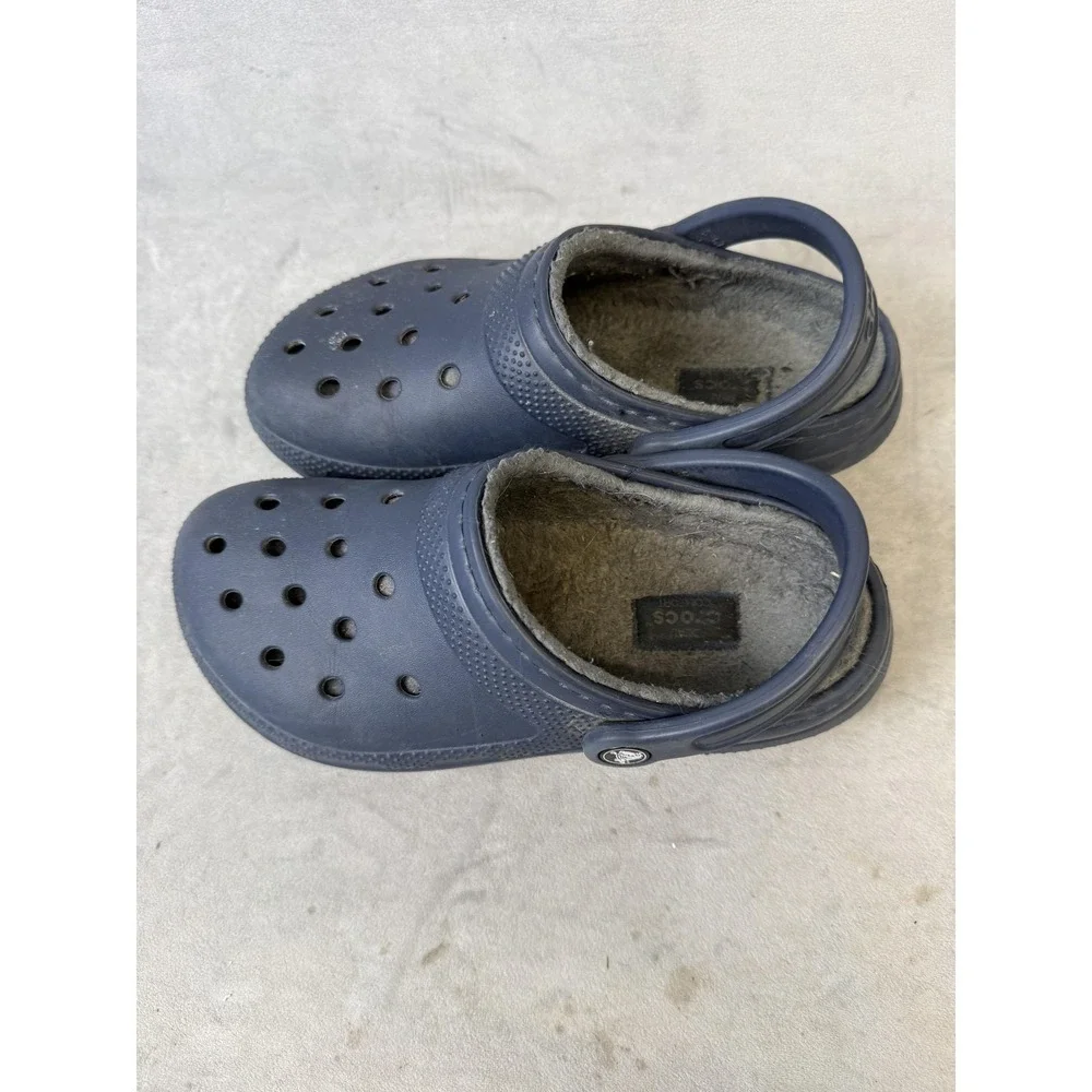 Crocs Shoes Kids Size C6 Navy Classic Lined Clog‎ Fleece Fuzzy Warm Slip On Cozy